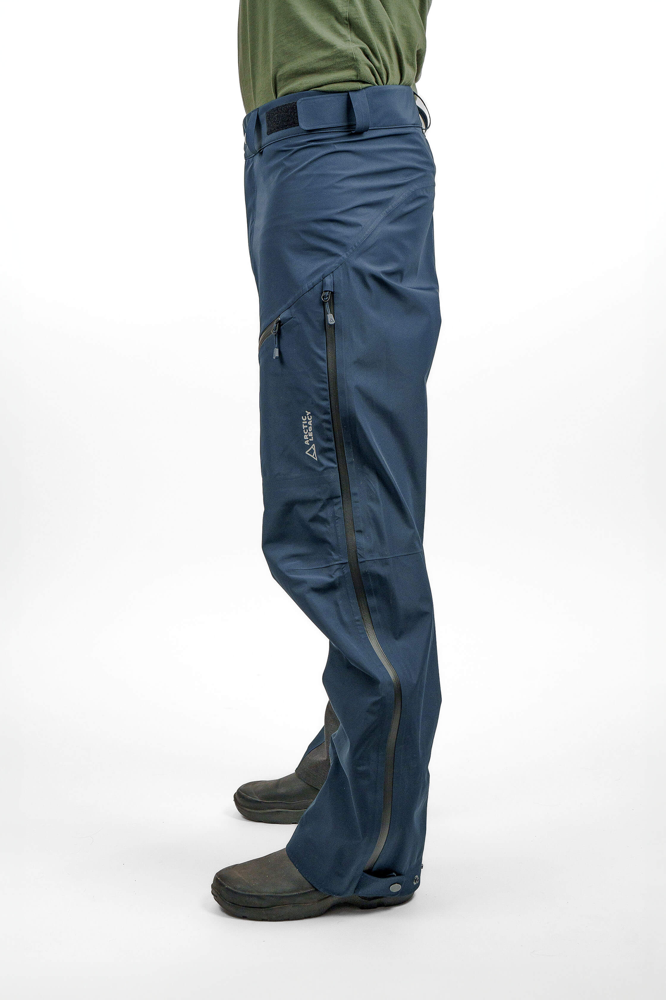 Blue hardshell pants in unisex sizing - side view of the Arctic Legacy Nuka Elements 3 layer Pants#color_total-eclipse