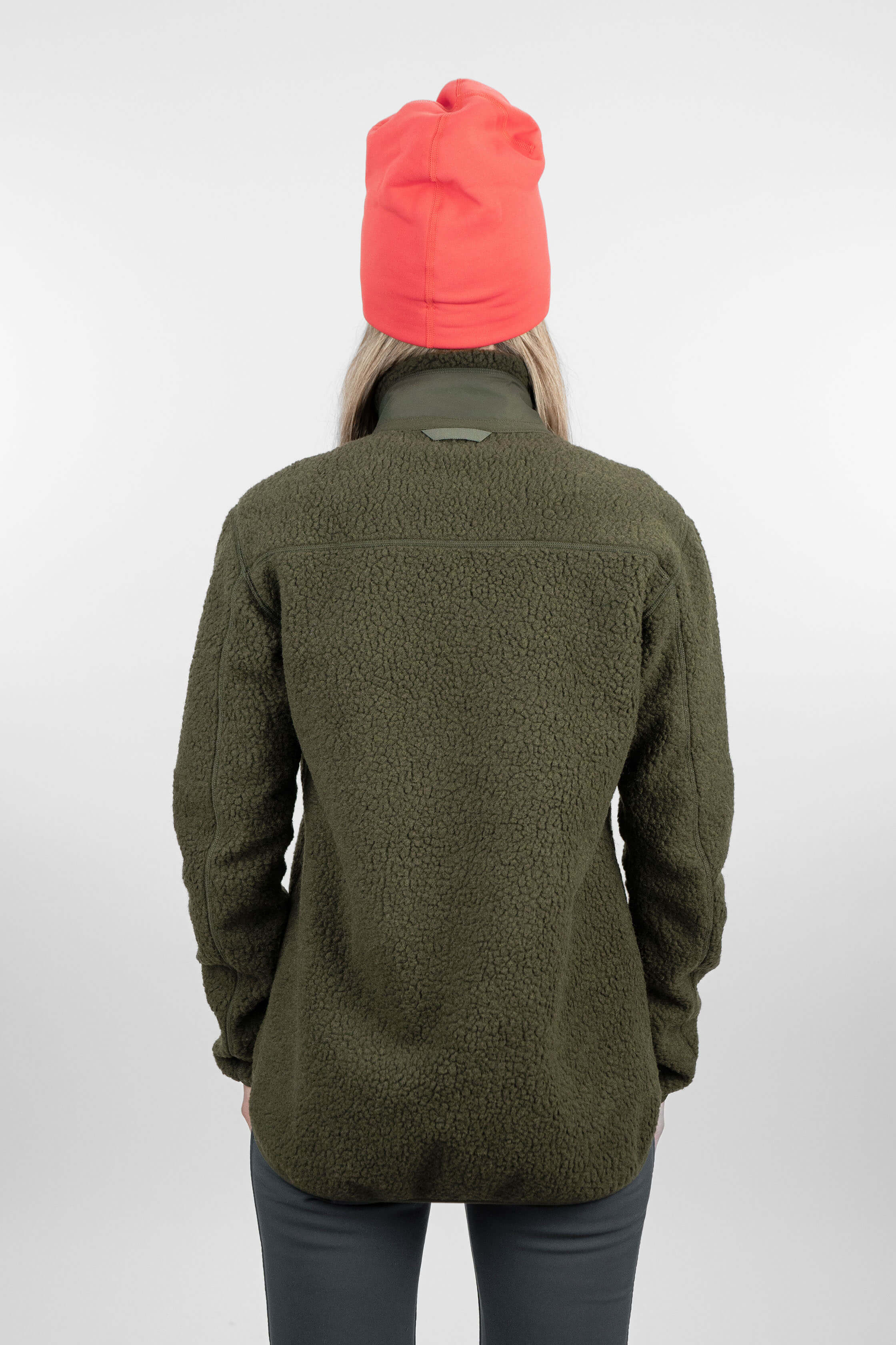 women's green pile fleece jacket - back view of the Arctic Legacy Kima Explorer Pile Jacket#color_dark-army-green