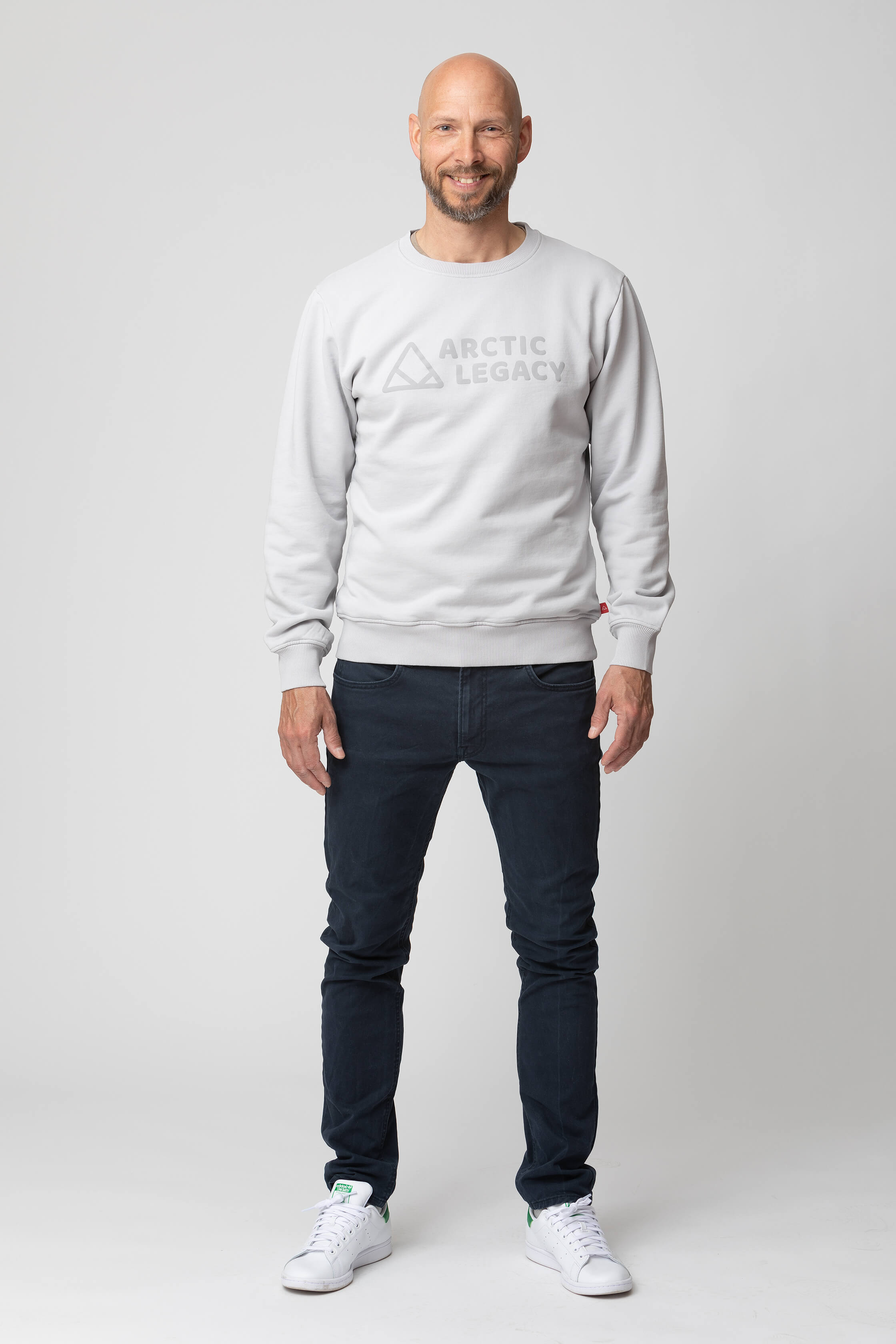 Men’s grey sweatshirt - front view of the Arctic Legacy Ember Organic Crew Sweater#color_northern-droplet