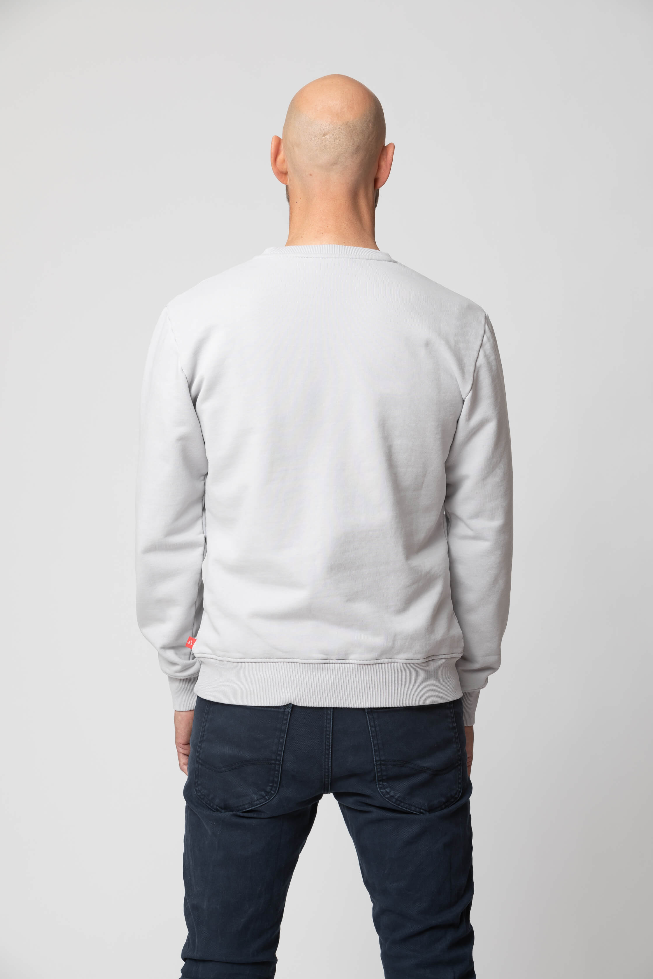 Men’s grey sweatshirt - back view of the Arctic Legacy Ember Organic Crew Sweater#color_northern-droplet