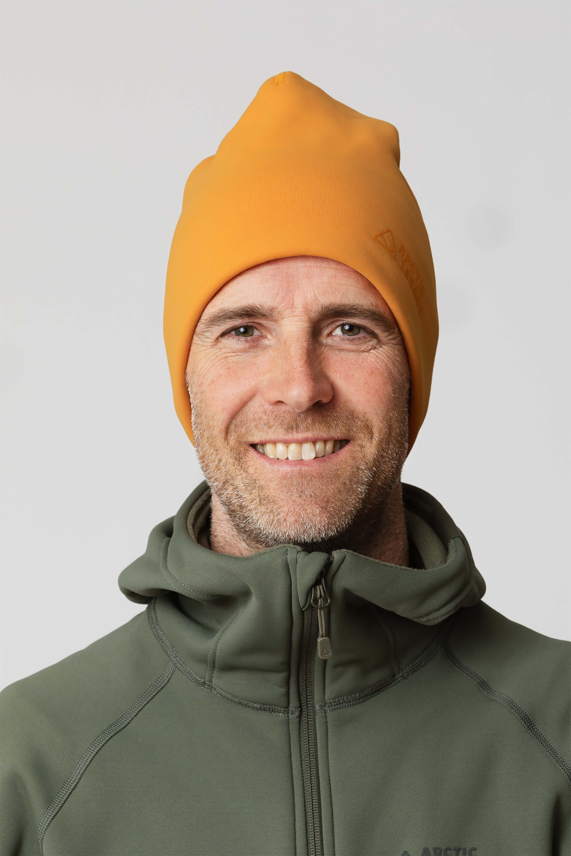 Orange yellow fleece hat - front view of the Arctic Legacy Nova Dual Layer Beanie#color_zinnia
