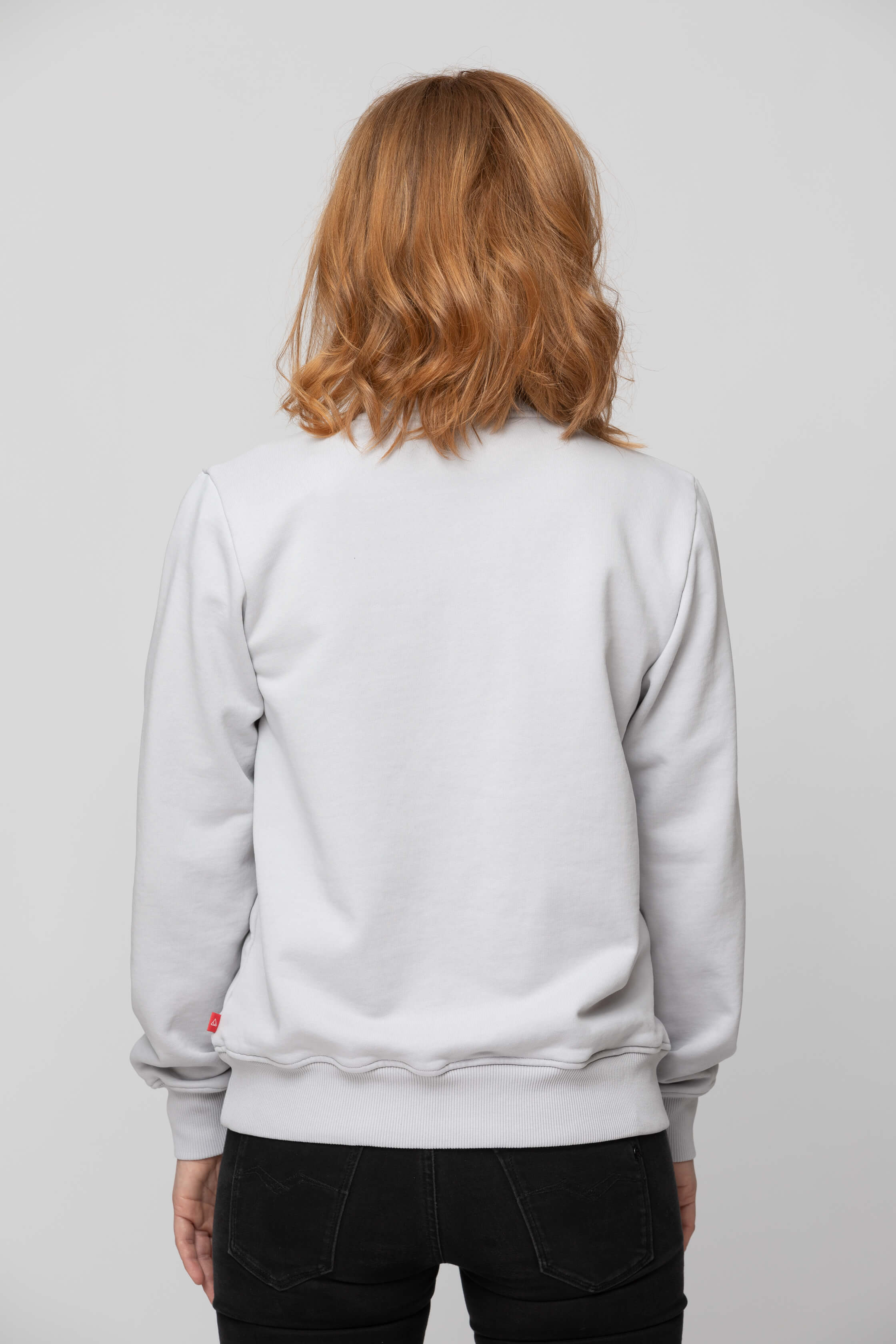 Women’s grey sweatshirt - back view of the Arctic Legacy Ember Organic Crew Sweater#color_northern-droplet