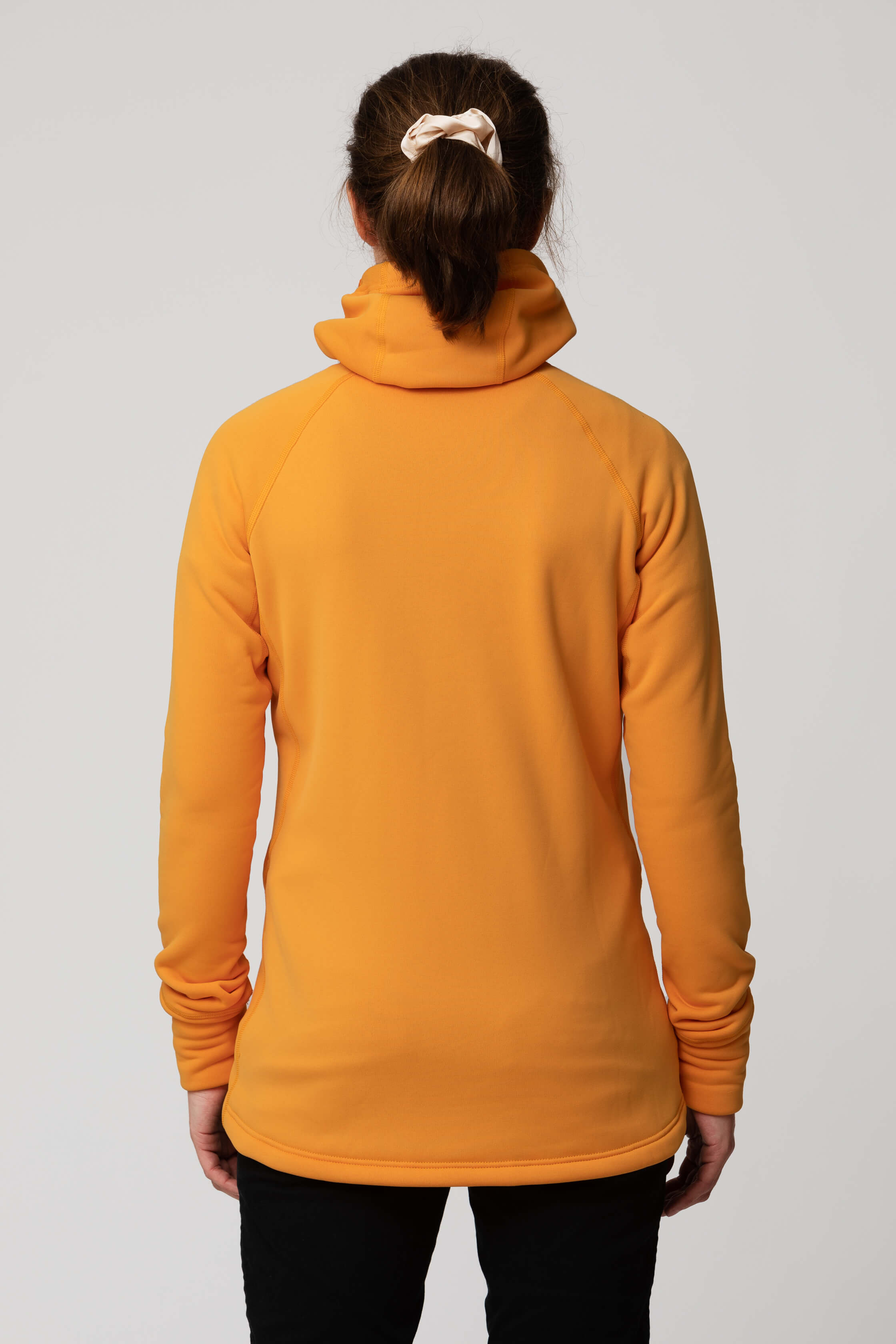 Women's orange yellow fleece jacket - back view of the Arctic Legacy Nanuk Pro Fleece Hoodie#color_zinnia