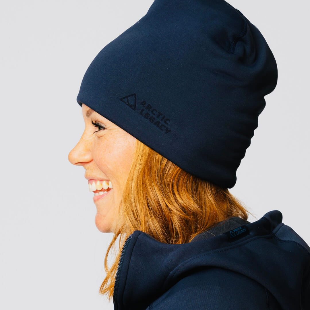 A blue fleece hat - side view of the Arctic Legacy Nova Dual Layer Beanie