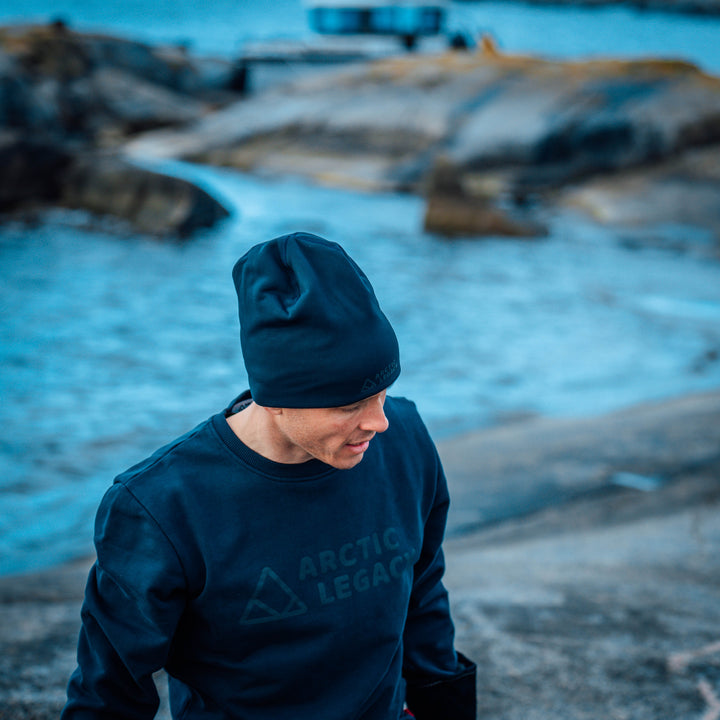 Men’s blue sweatshirt - front view of the Arctic Legacy Ember Organic Crew Sweater#color_dark-navy
