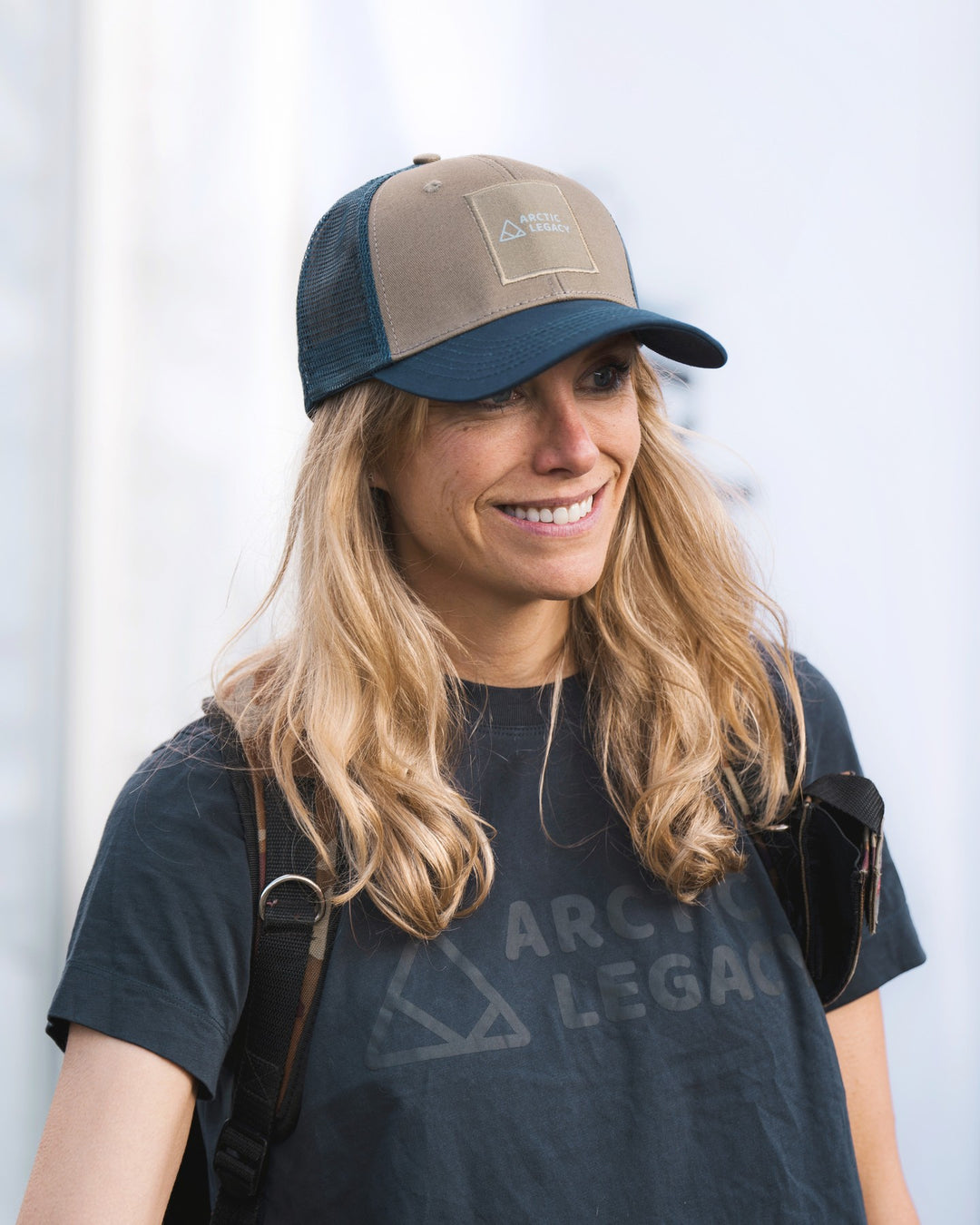Women's blue t-shirt - front view of the Arctic Legacy Milo Organic Tee#color_dark-navy