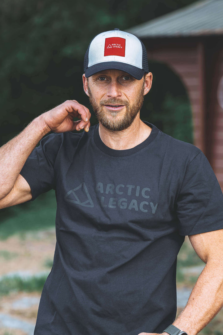 Men's blue t-shirt - front view of the Arctic Legacy Milo Organic Tee#color_dark-navy