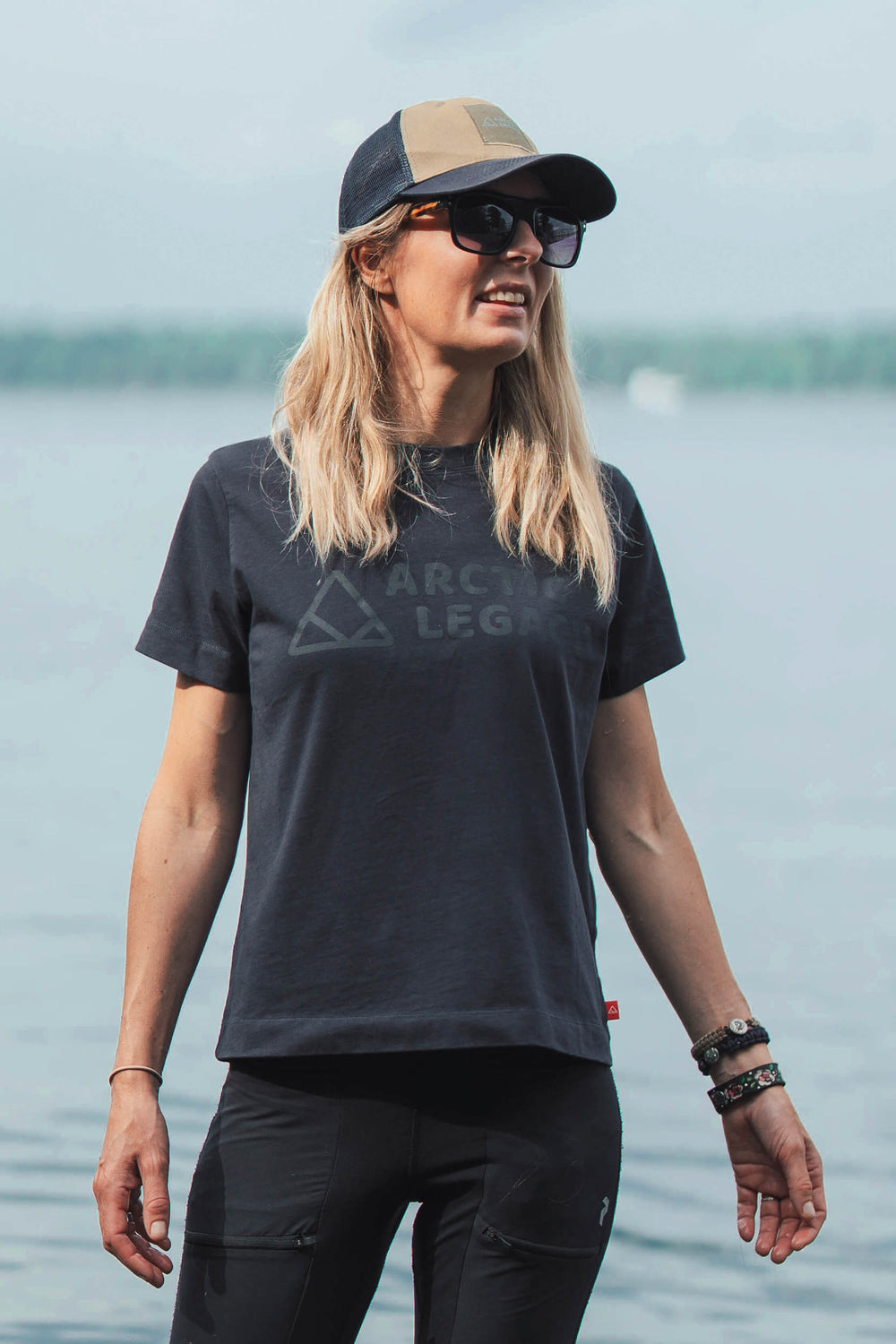 Women's blue t-shirt - front view of the Arctic Legacy Milo Organic Tee#color_dark-navy