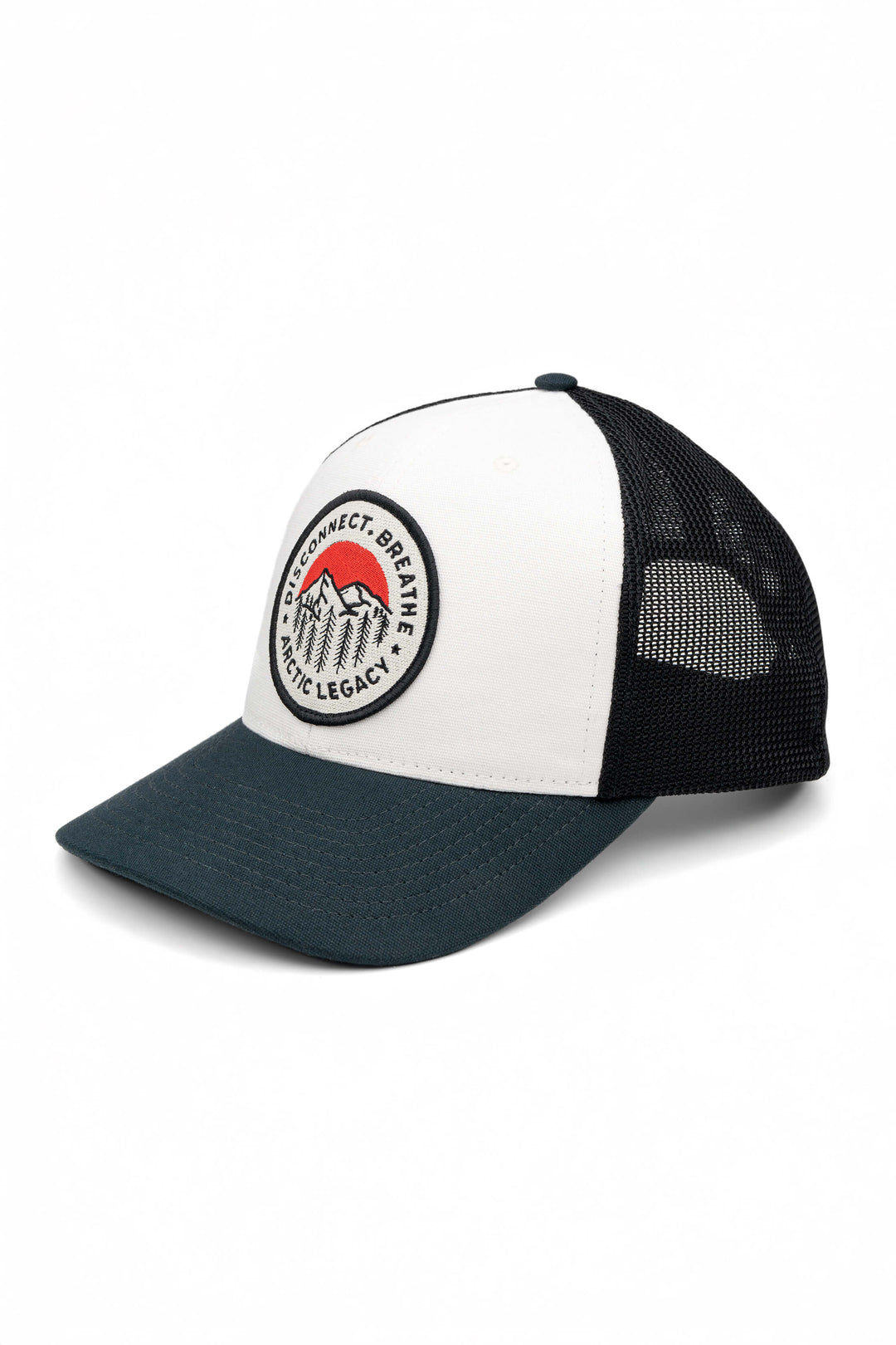 Blue and Off White trucker hat - front view of the Arctic Legacy Europe Trucker Hat#color_night-blue-off-white-black