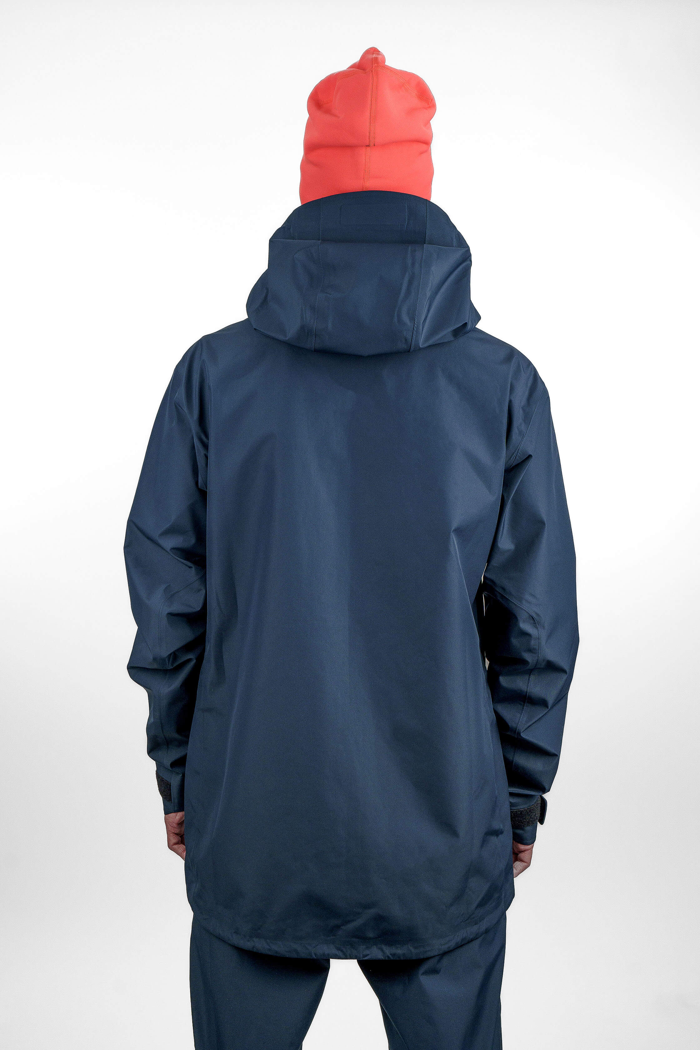 Blue hardshell jacket in unisex sizing - back view of the Arctic Legacy Nuka Elements 3 layer Jacket#color_total-eclipse