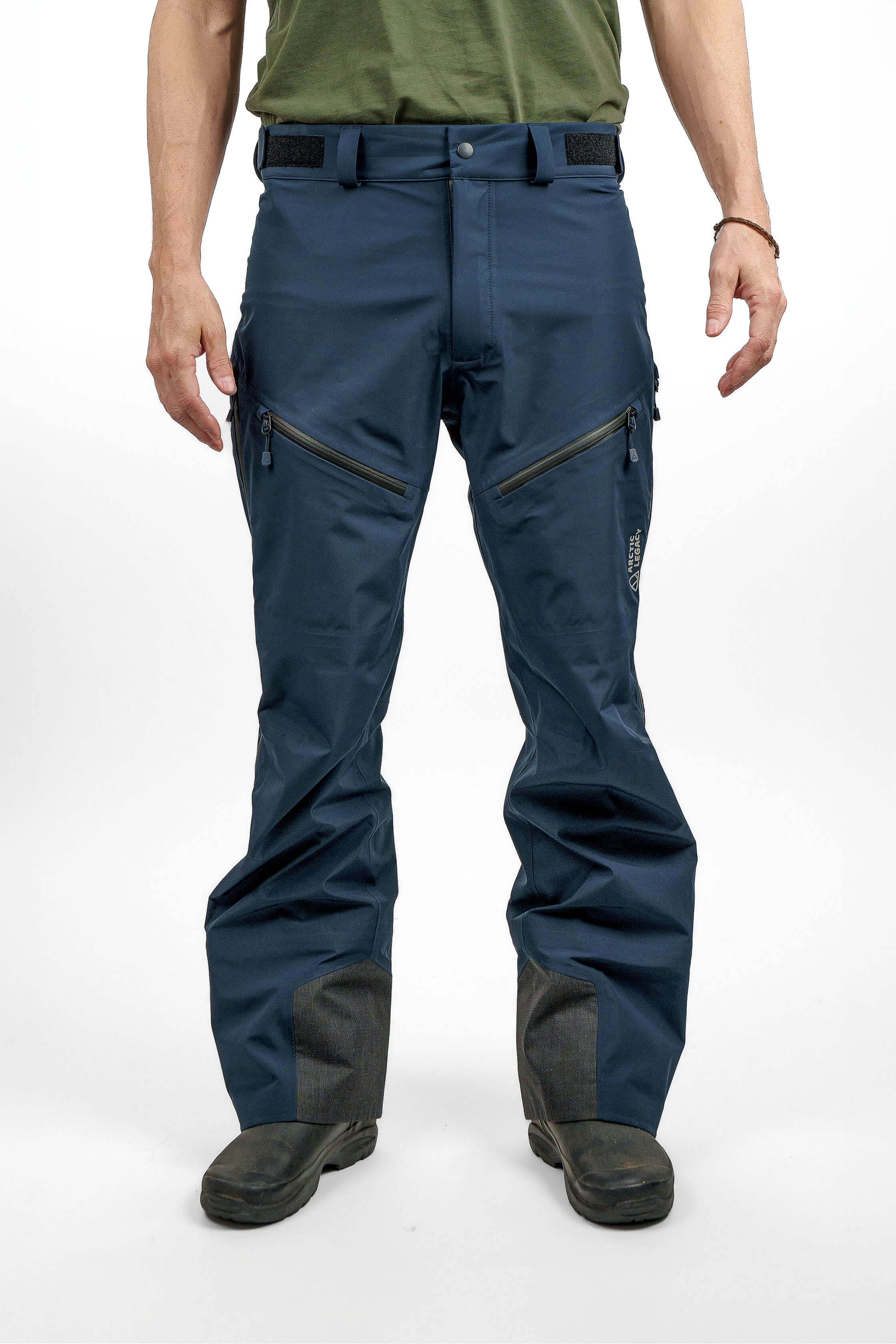 Blue hardshell pants in unisex sizing - front view of the Arctic Legacy Nuka Elements 3 layer Pants#color_total-eclipse