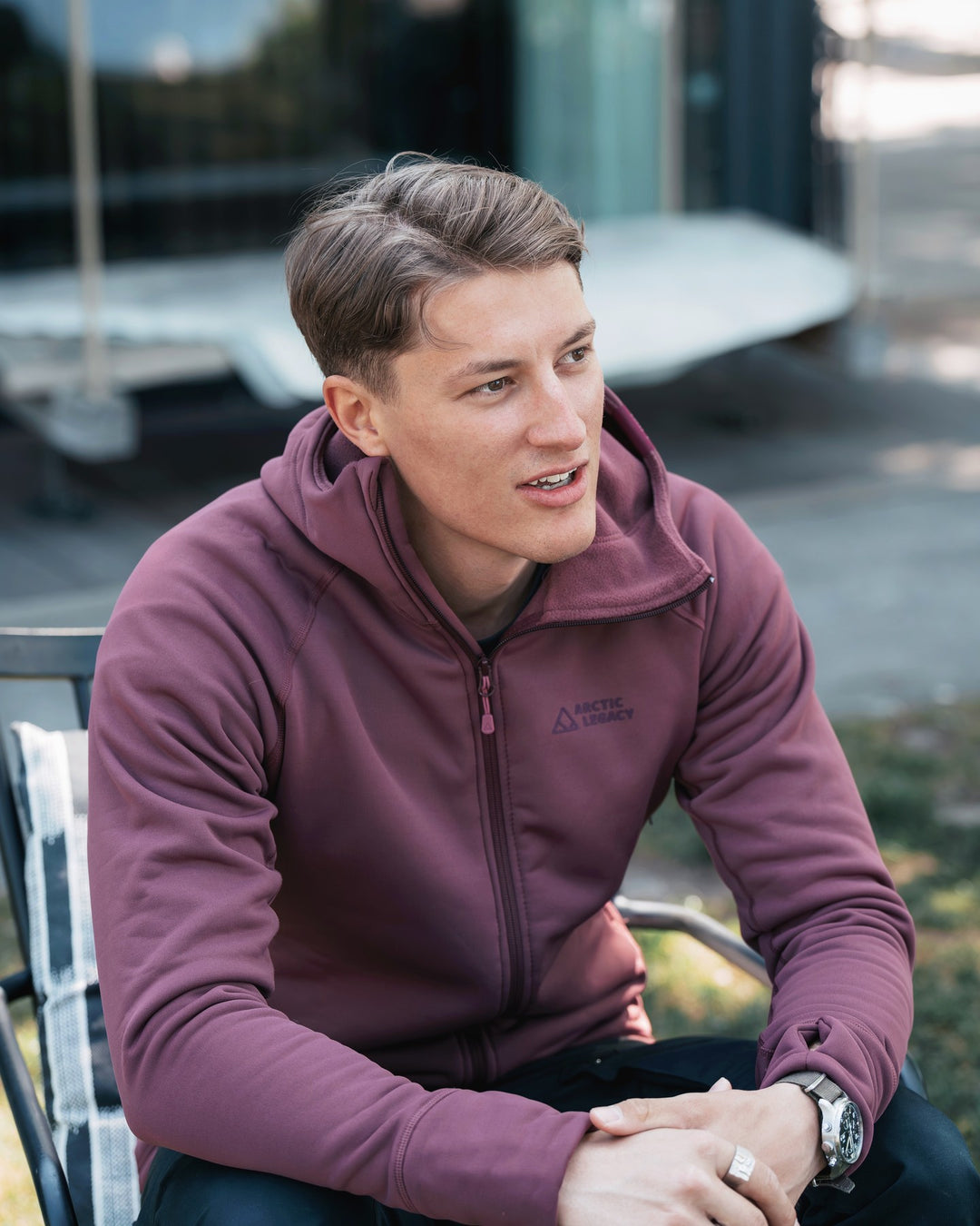 Men's purple fleece jacket - front view of the Arctic Legacy Nanuk Pro Fleece Hoodie#color_crushed-berry