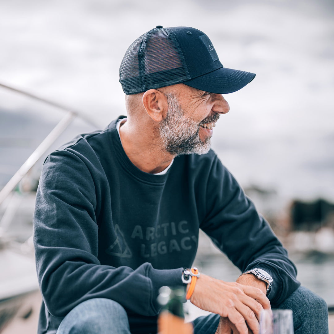 Men’s blue sweatshirt - front view of the Arctic Legacy Ember Organic Crew Sweater#color_dark-navy