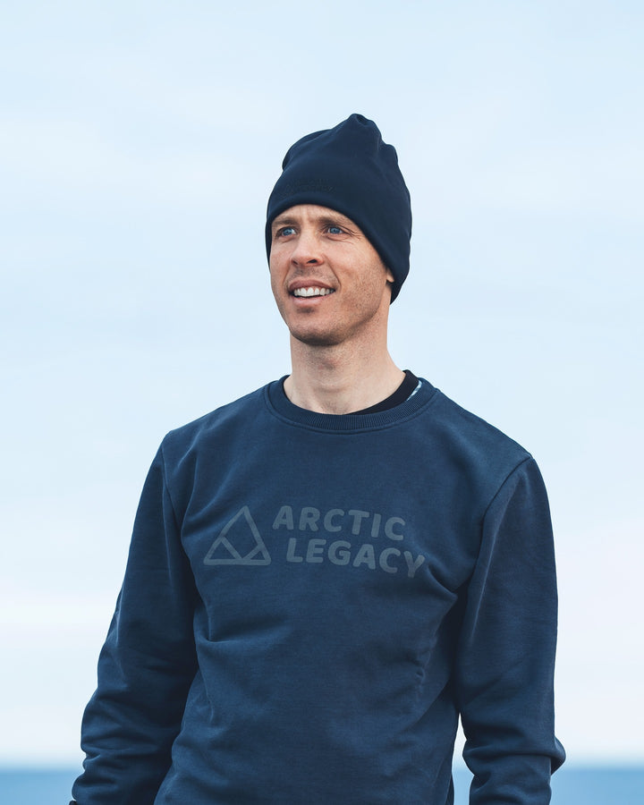Men’s blue sweatshirt - front view of the Arctic Legacy Ember Organic Crew Sweater#color_dark-navy
