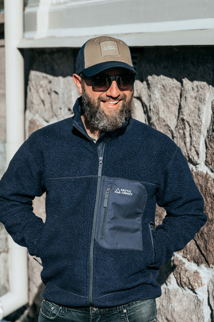 Men's blue pile fleece jacket - front view of the Arctic Legacy Kima Explorer Pile Jacket#color_indigo-blue