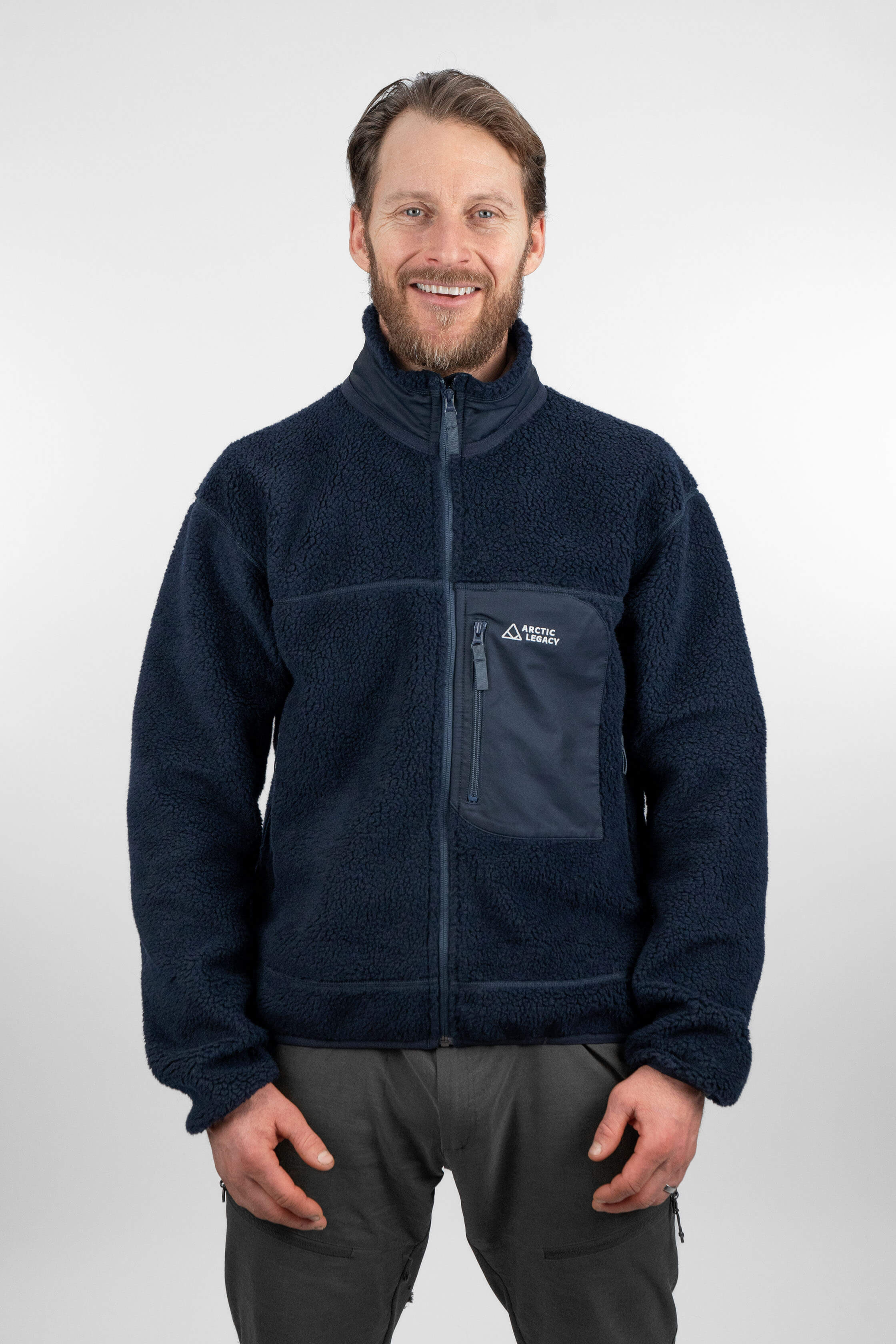 Men's blue pile fleece jacket - front view of the Arctic Legacy Kima Explorer Pile Jacket#color_indigo-blue