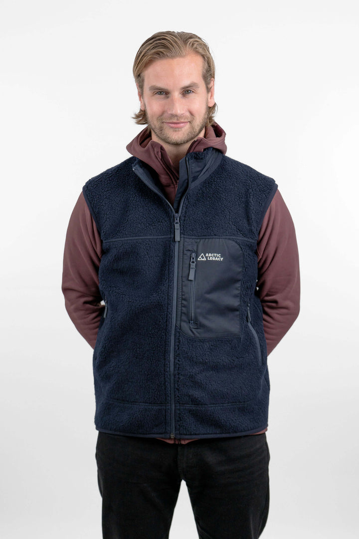 Men's blue pile fleece vest - front view of the Arctic Legacy Kima Explorer Pile Vestt#color_indigo-blue