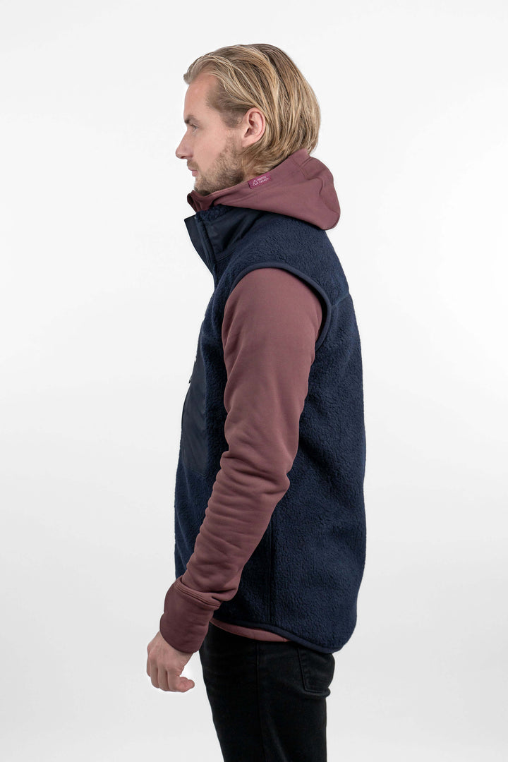 Men's blue pile fleece vest - side view of the Arctic Legacy Kima Explorer Pile Vestt#color_indigo-blue