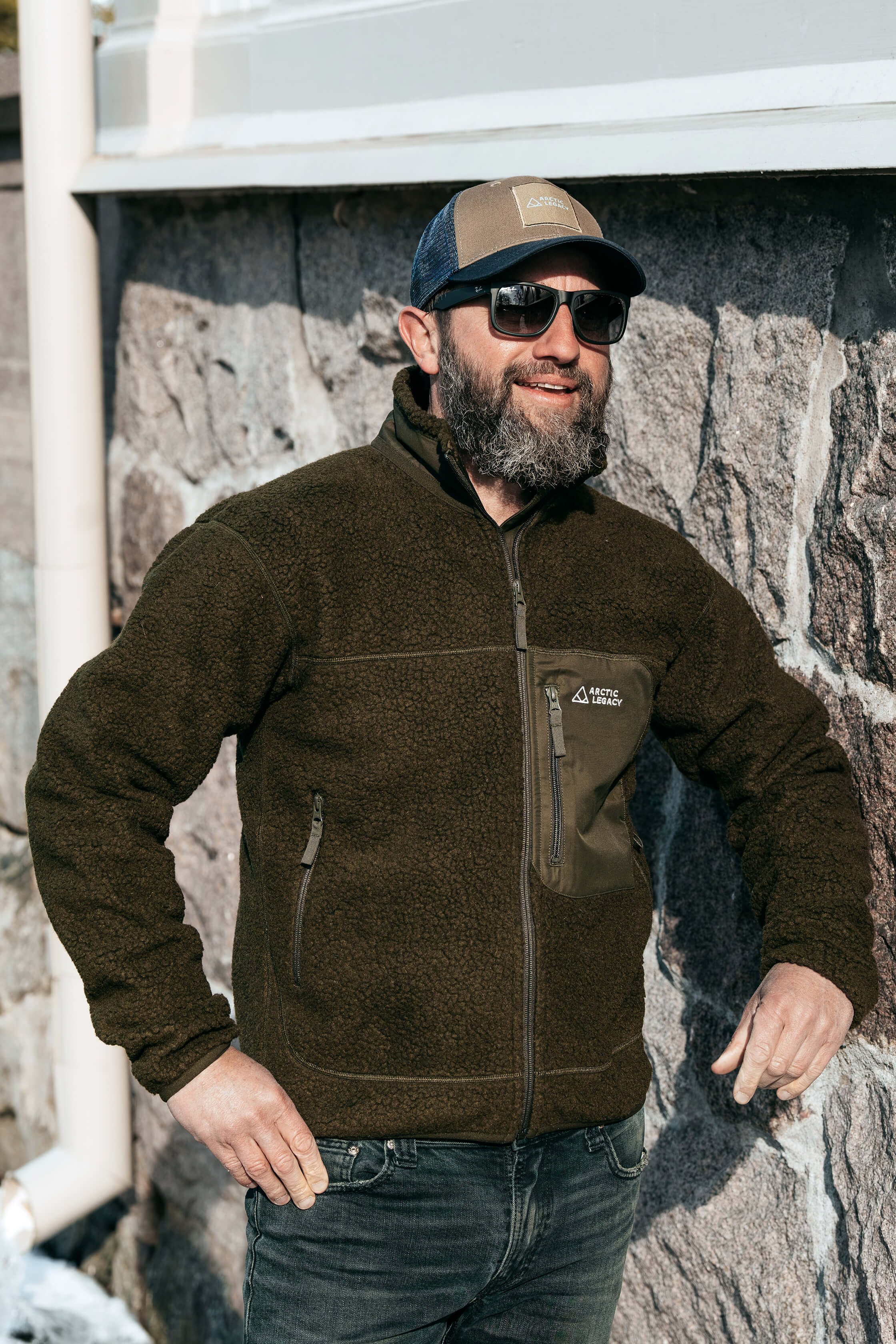 Men's green pile fleece jacket - front view of the Arctic Legacy Kima Explorer Pile Jacket#color_dark-army-green