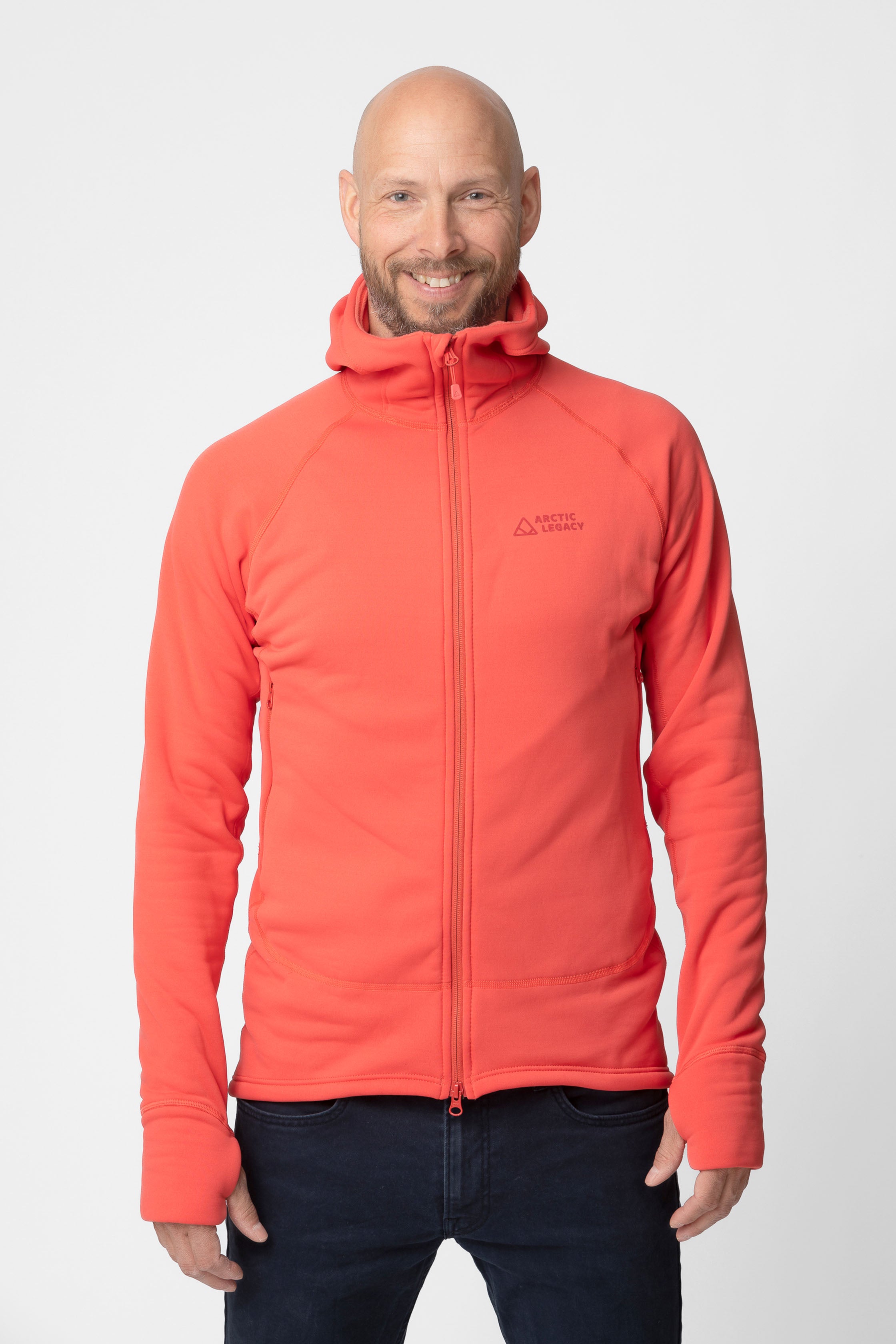Men's pink red fleece jacket - front view of the Arctic Legacy Nanuk Pro Fleece Hoodie#color_cayenne