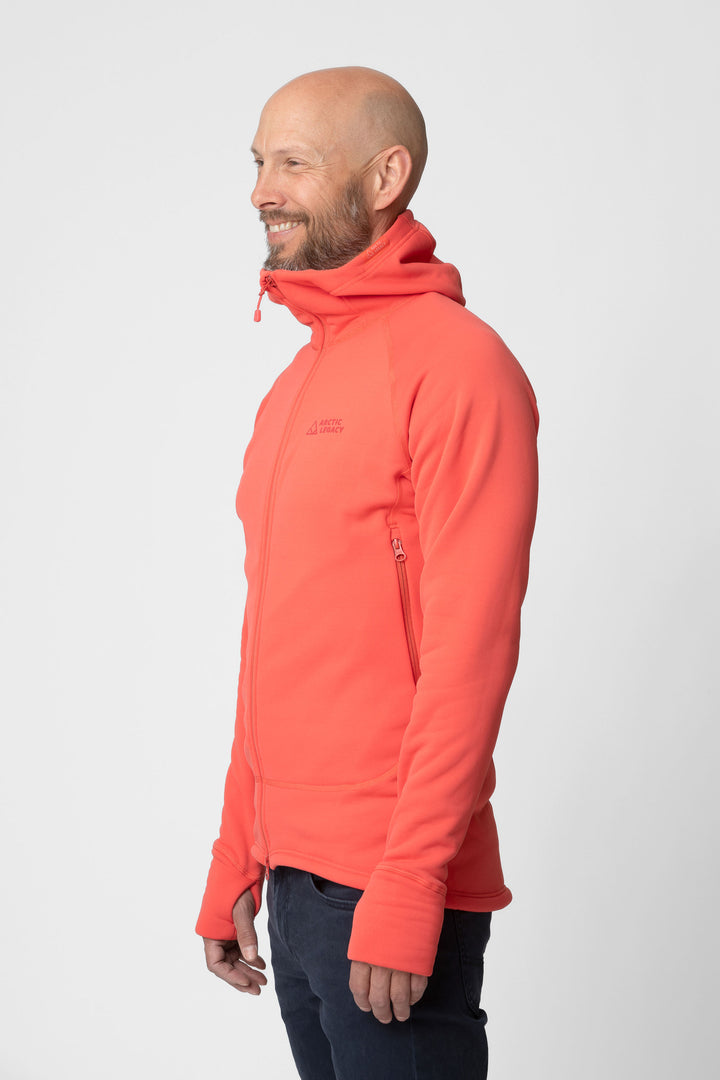 Men's pink red fleece jacket -side view of the Arctic Legacy Nanuk Pro Fleece Hoodie#color_cayenne