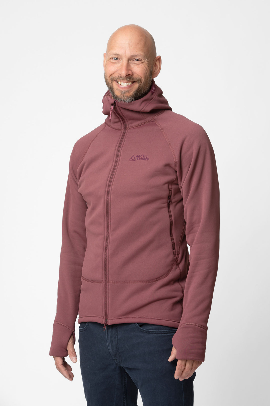 Men's purple fleece jacket - profile view of the Arctic Legacy Nanuk Pro Fleece Hoodie#color_crushed-berry