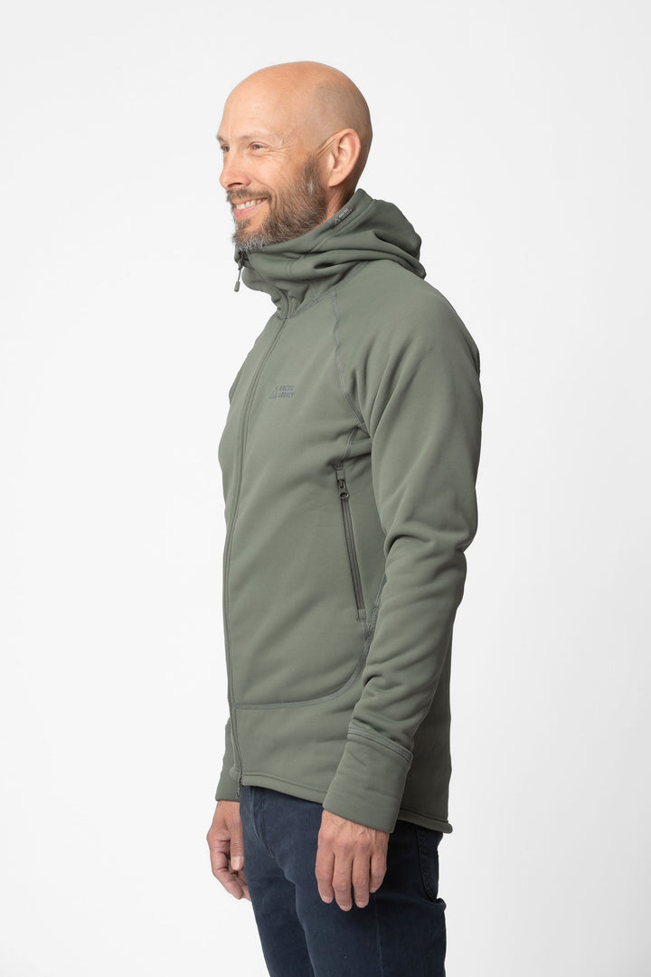 Men's green fleece jacket - side view of the Arctic Legacy Nanuk Pro Fleece Hoodie#color_dusty-olive