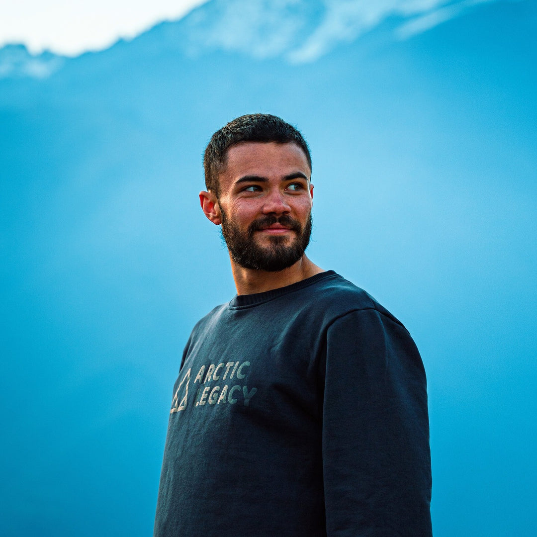 Men’s blue sweatshirt - front view of the Arctic Legacy Ember Organic Crew Sweater#color_dark-navy