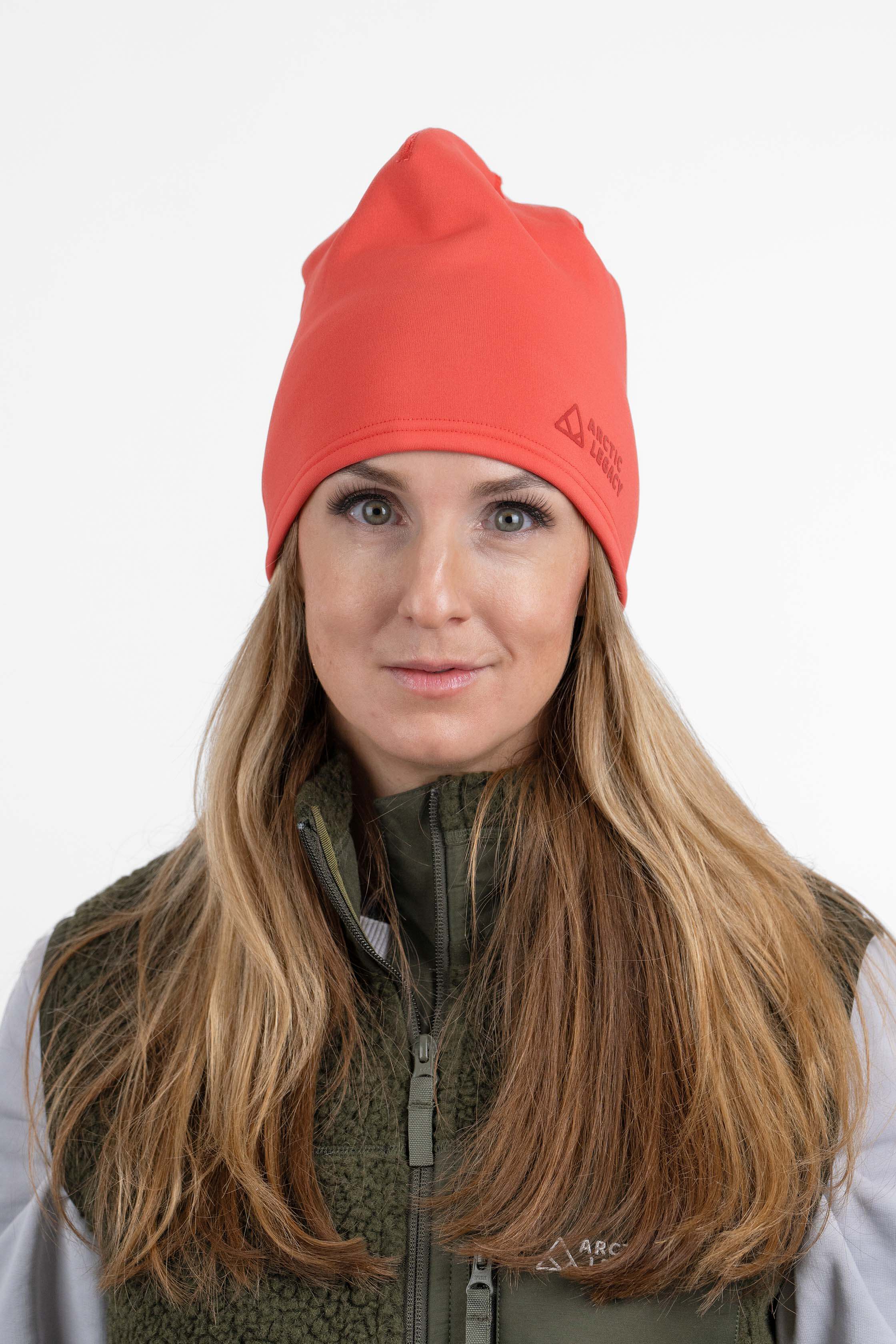 Pink red fleece hat - front view of the Arctic Legacy Willow Single Layer Beanie#color_cayenne