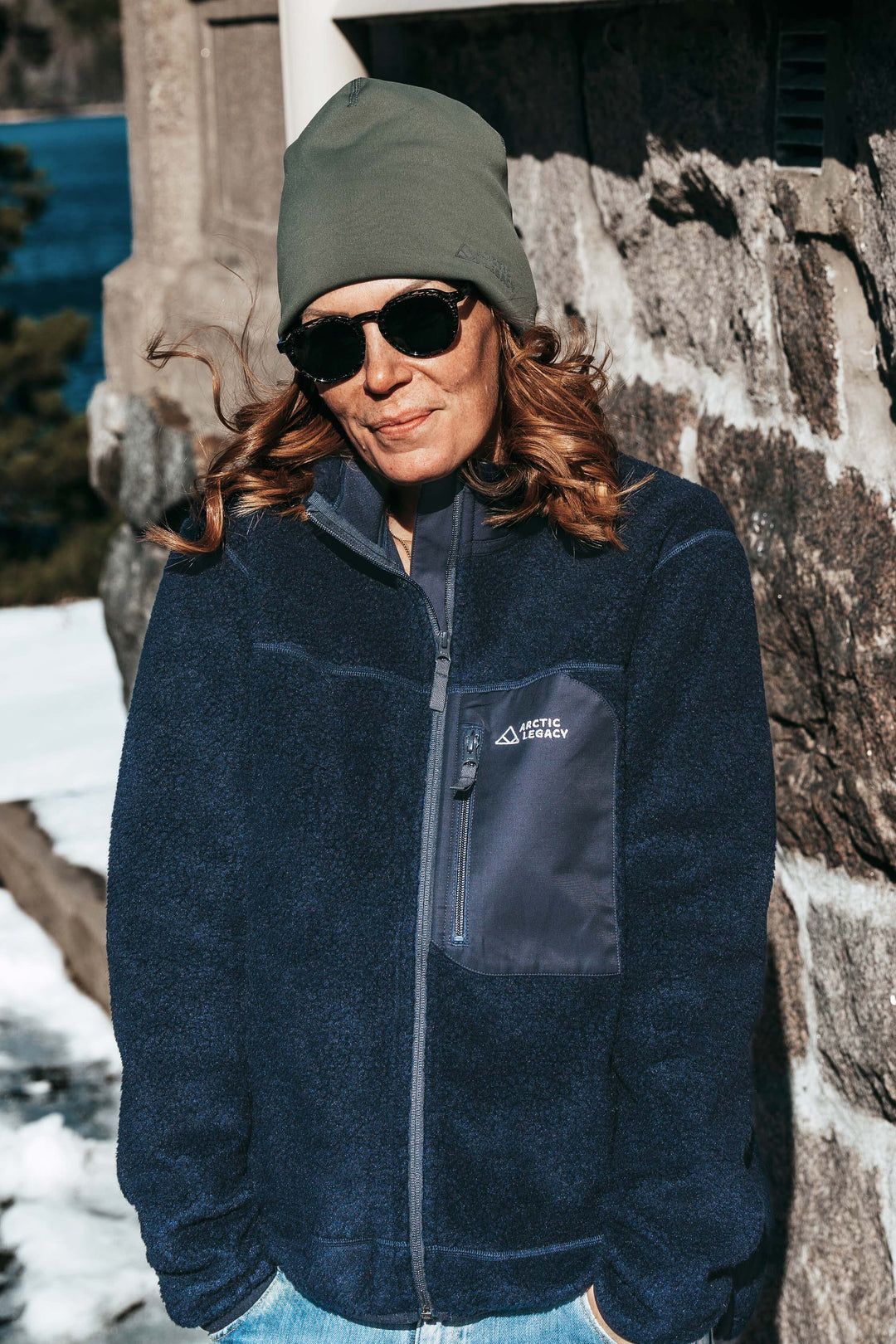 women's blue pile fleece jacket - front view of the Arctic Legacy Kima Explorer Pile Jacket#color_indigo-blue