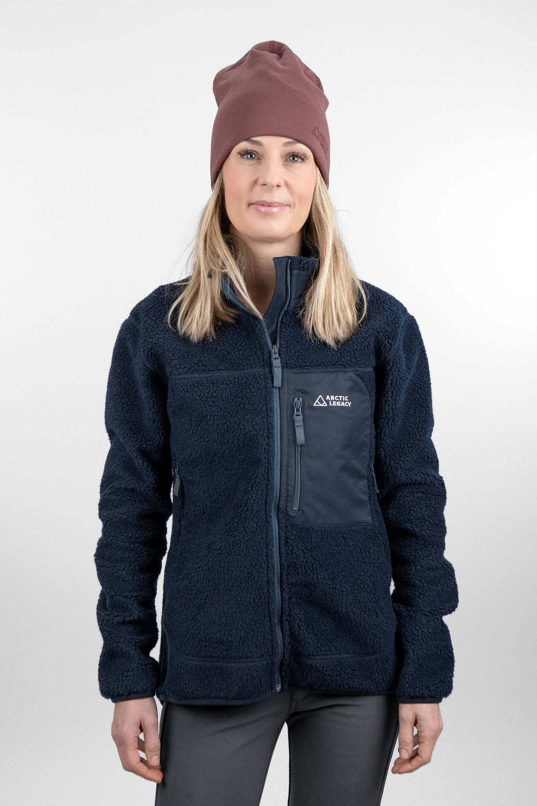 women's blue pile fleece jacket - front view of the Arctic Legacy Kima Explorer Pile Jacket#color_indigo-blue