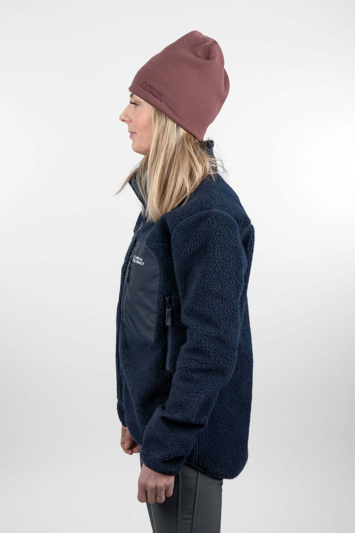 women's blue pile fleece jacket - side view of the Arctic Legacy Kima Explorer Pile Jacket#color_indigo-blue