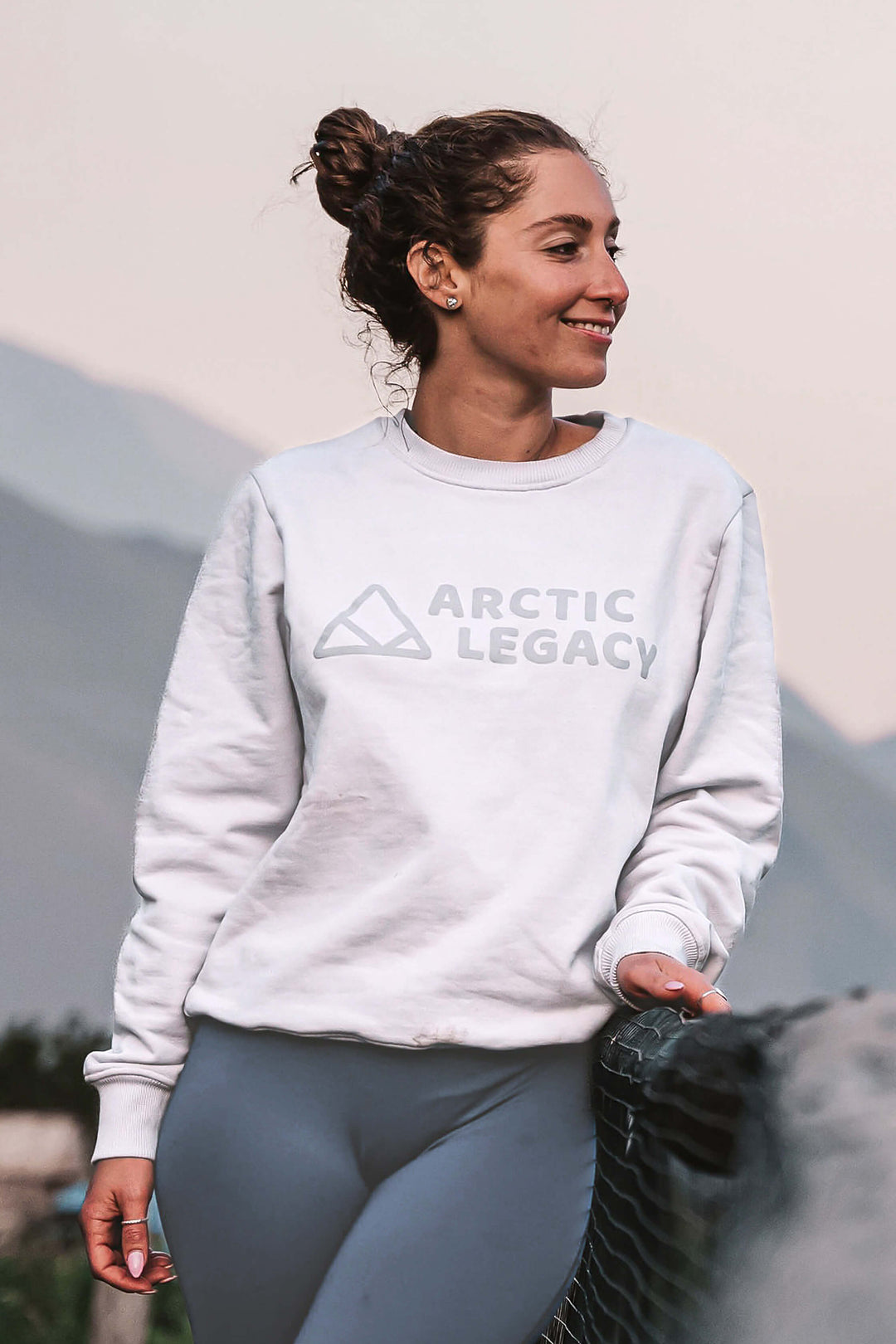 Women’s grey sweatshirt - front view of the Arctic Legacy Ember Organic Crew Sweater#color_northern-droplet