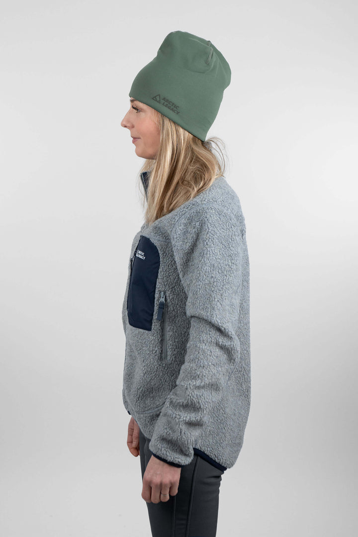 women's grey pile fleece jacket - side view of the Arctic Legacy Kima Explorer Pile Jacket#color_silver-ash