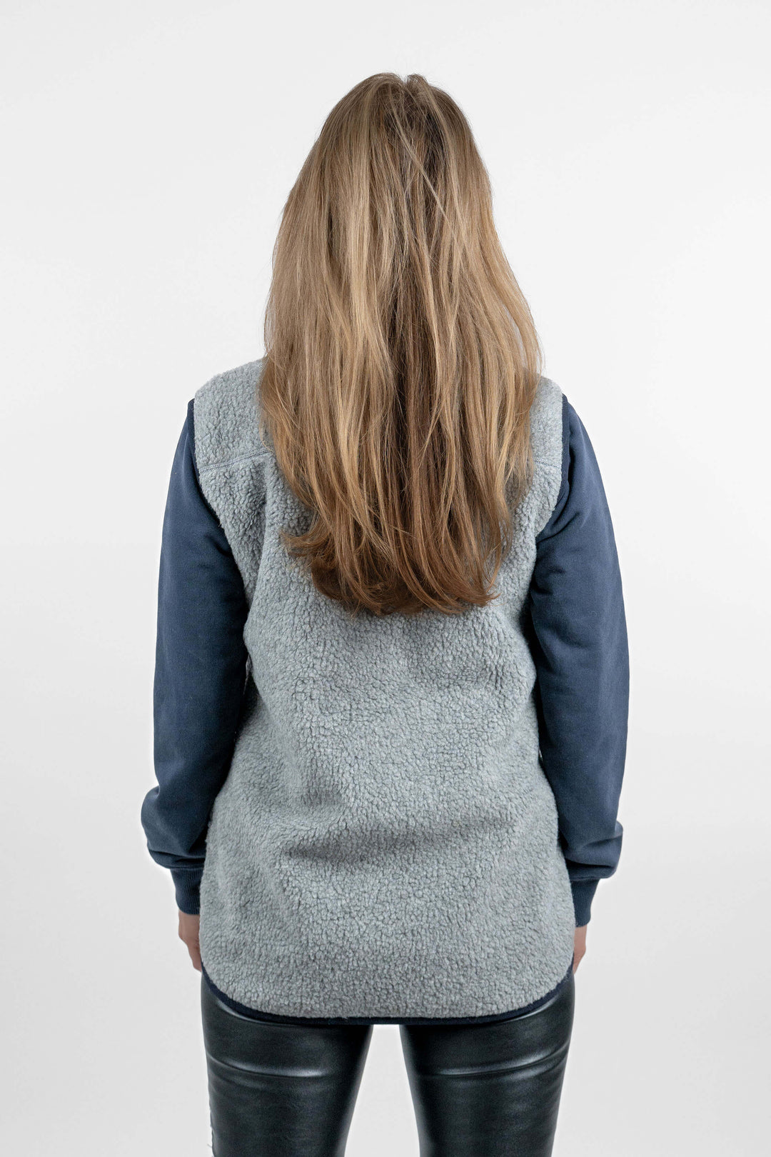 women's grey pile fleece vest - back view of the Arctic Legacy Kima Explorer Pile Vest#color_silver-ash