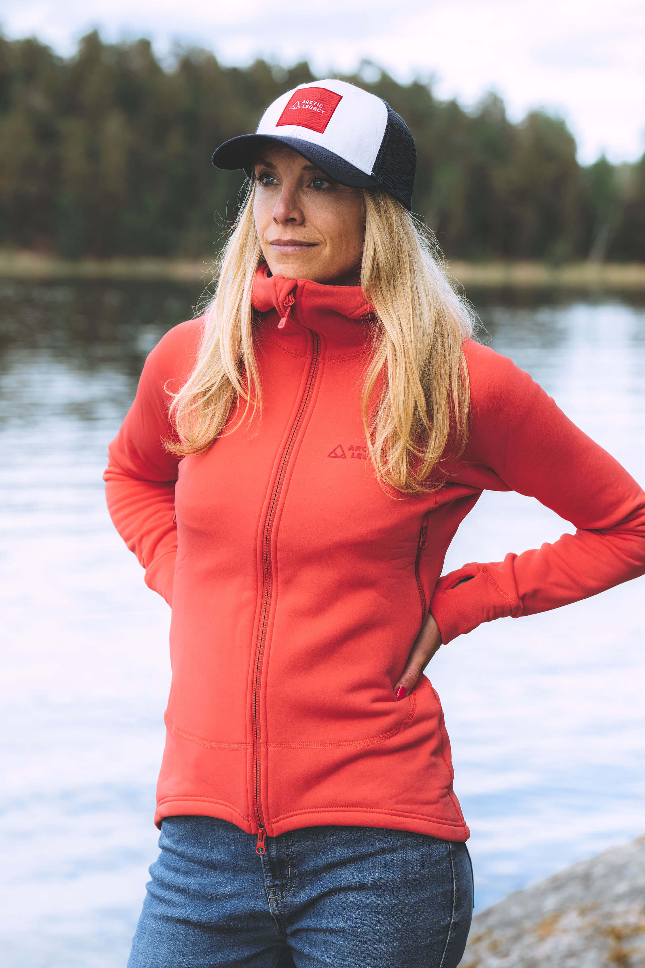 Women's pink red fleece jacket - front view of the Arctic Legacy Nanuk Pro Fleece Hoodie#color_cayenne