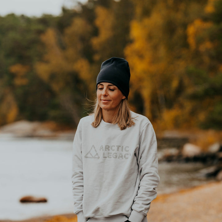 Women’s grey sweatshirt - front view of the Arctic Legacy Ember Organic Crew Sweater#color_northern-droplet