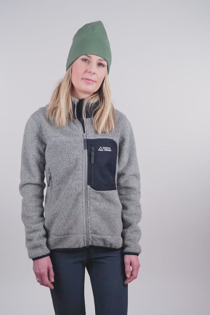 women's grey pile fleece jacket - side view of the Arctic Legacy Kima Explorer Pile Jacket#color_silver-ash