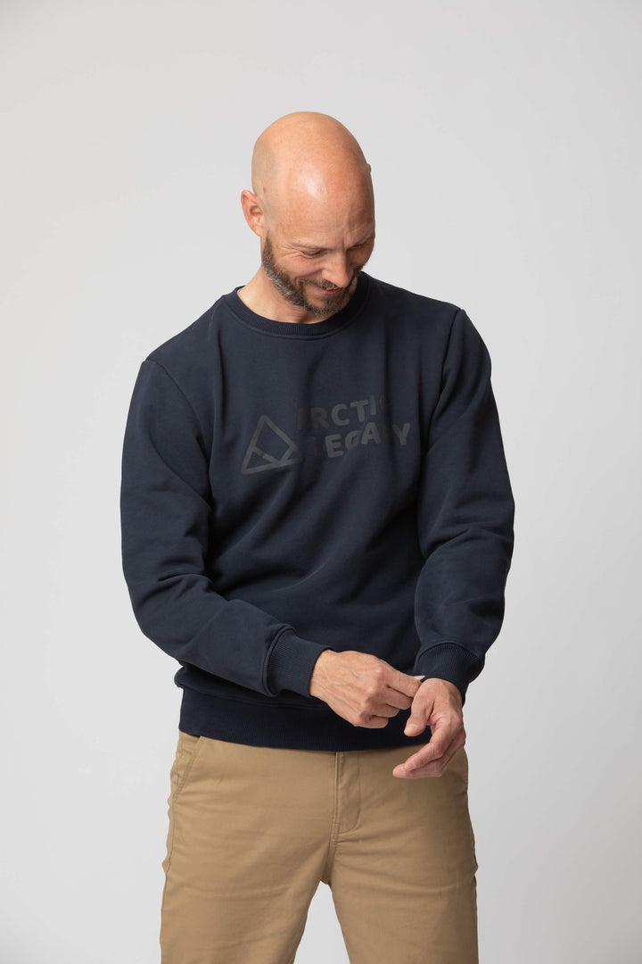 Men’s blue sweatshirt - front view of the Arctic Legacy Ember Organic Crew Sweater#color_dark-navy