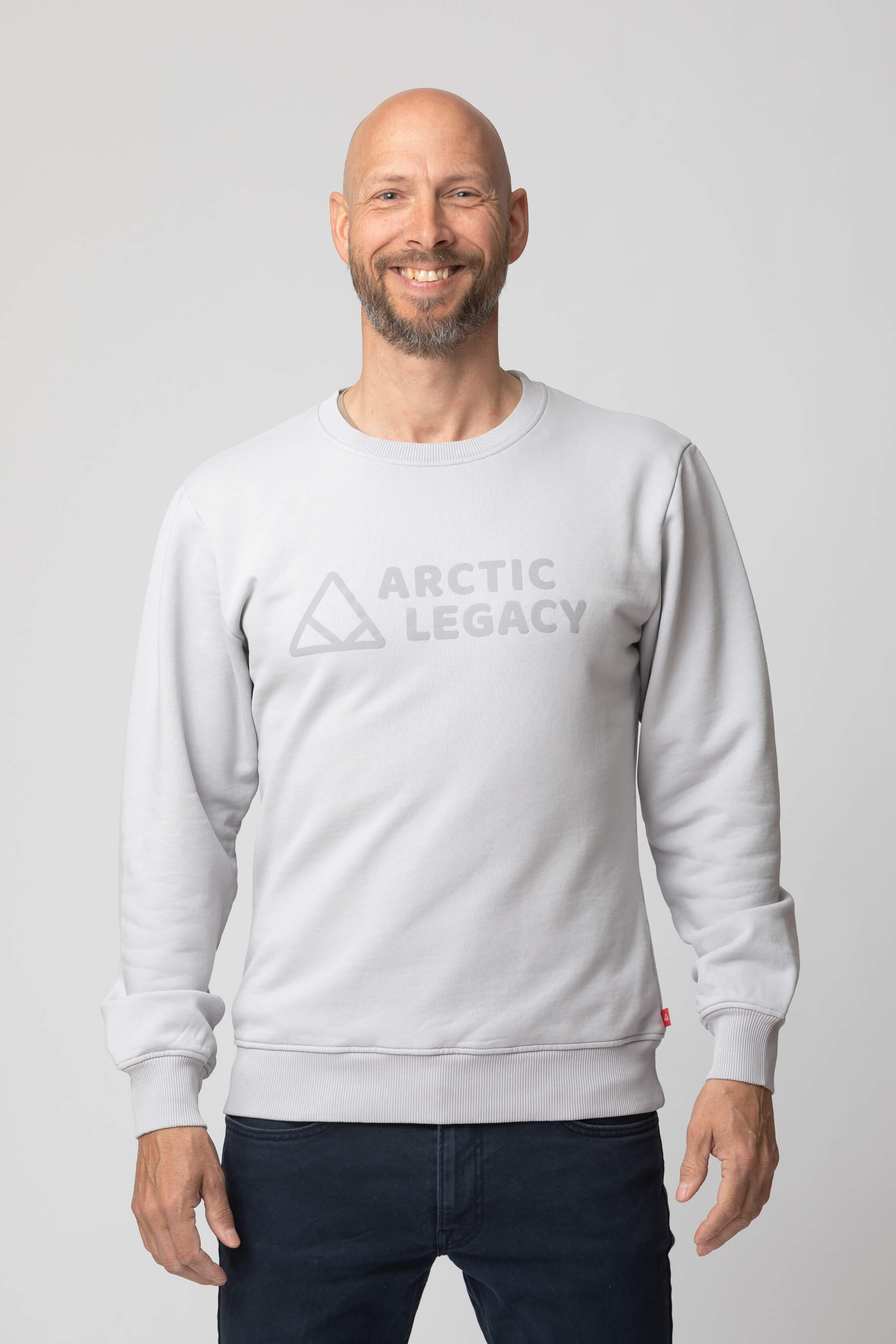 Men’s grey sweatshirt - front view of the Arctic Legacy Ember Organic Crew Sweater#color_northern-droplet