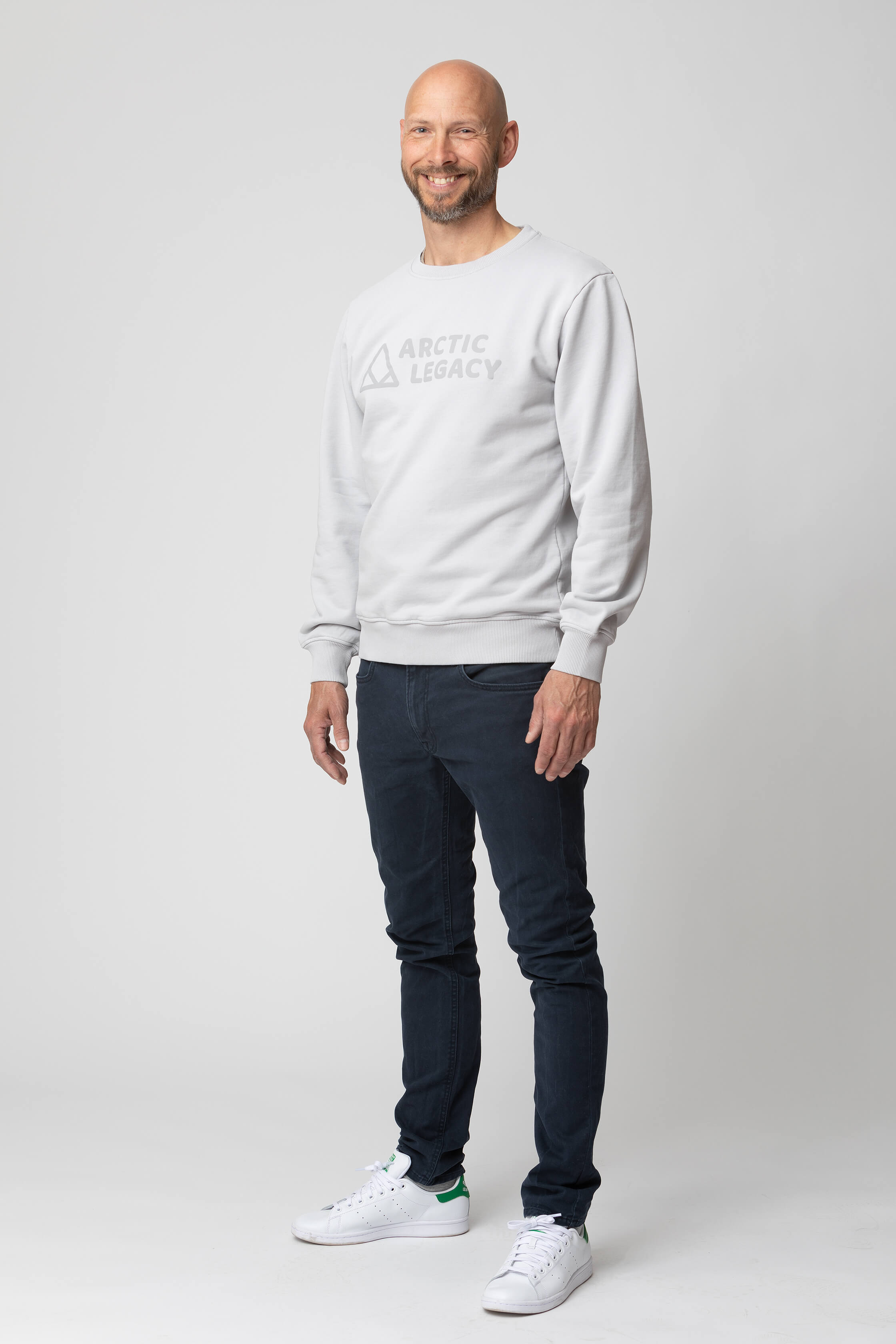 Men’s grey sweatshirt - side view of the Arctic Legacy Ember Organic Crew Sweater#color_northern-droplet