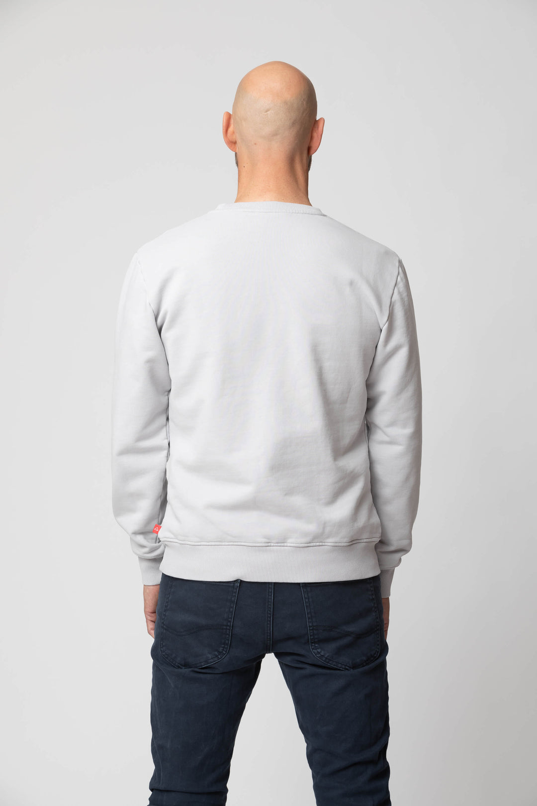 Men’s grey sweatshirt - back view of the Arctic Legacy Ember Organic Crew Sweater#color_northern-droplet