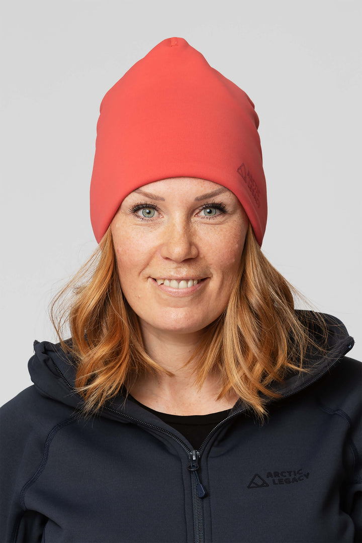 Pink red fleece hat - front view of the Arctic Legacy Nova Dual Layer Beanie#color_cayenne