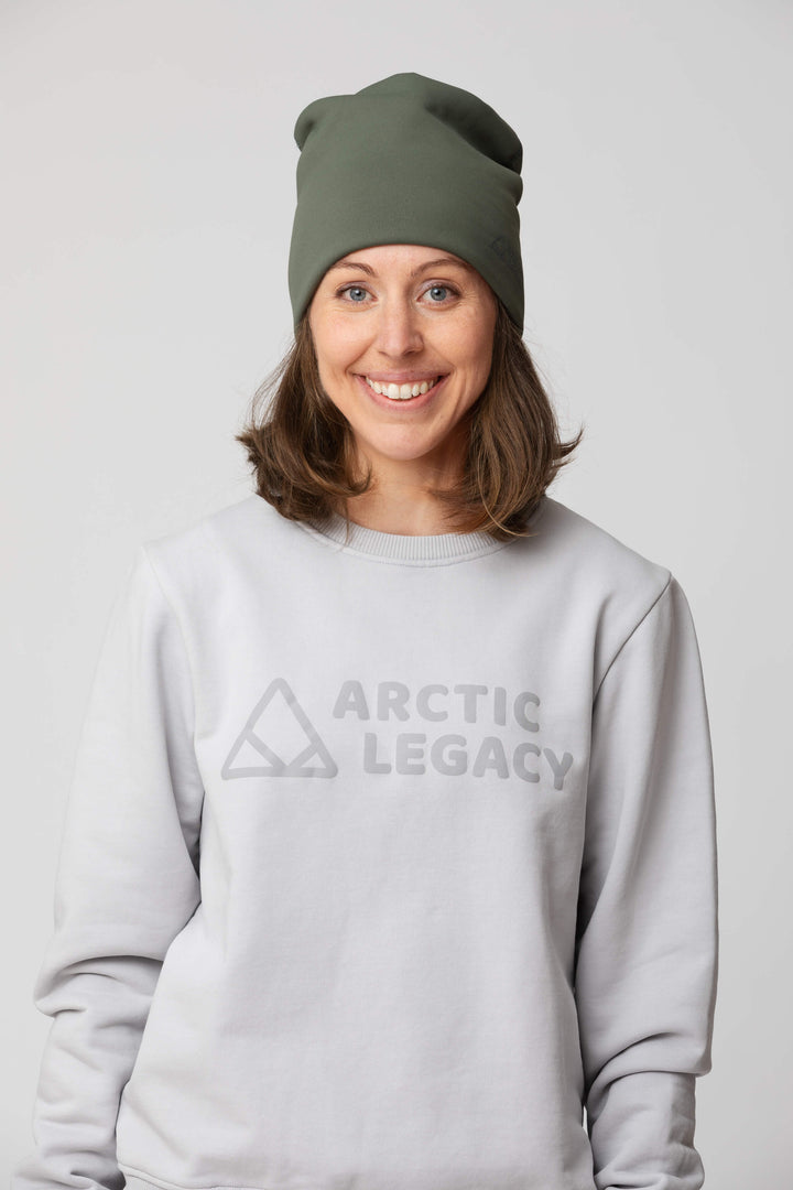 Green fleece hat - front view of the Arctic Legacy Nova Dual Layer Beanie#color_dusty-olive