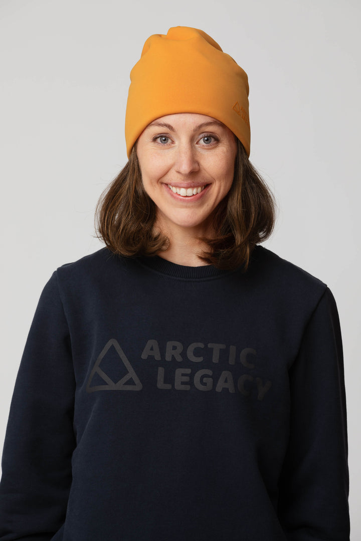 Orange yellow fleece hat - front view of the Arctic Legacy Nova Dual Layer Beanie#color_zinnia