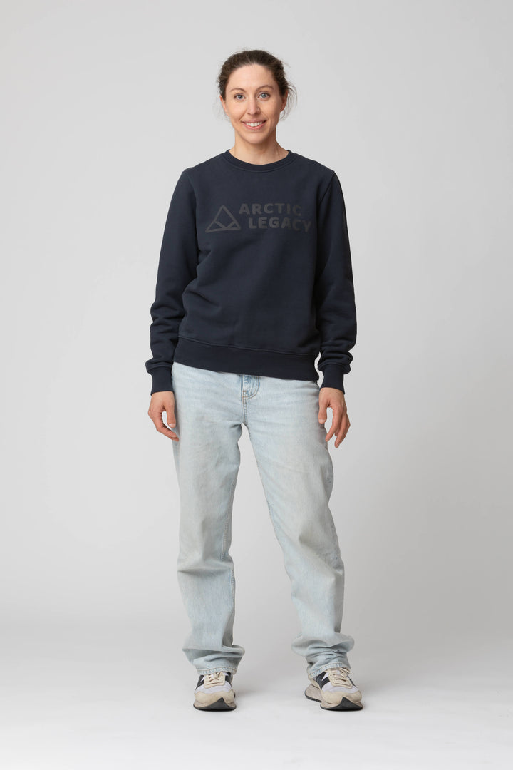 Women’s blue sweatshirt - front view of the Arctic Legacy Ember Organic Crew Sweater#color_dark-navy