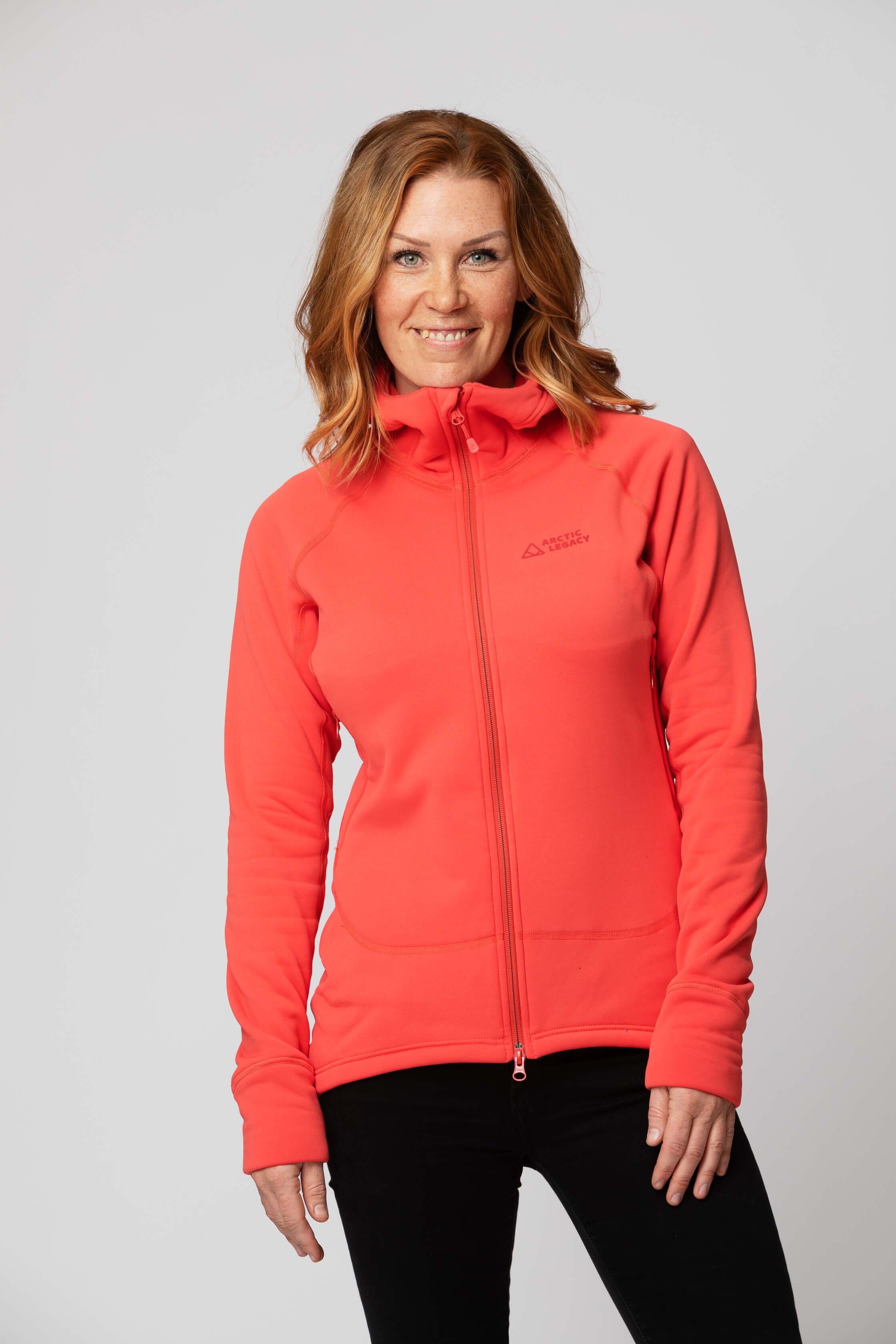 Women's pink red fleece jacket - front view of the Arctic Legacy Nanuk Pro Fleece Hoodie#color_cayenne