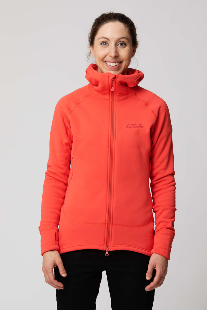 Women's pink red fleece jacket - front view of the Arctic Legacy Nanuk Pro Fleece Hoodie#color_cayenne