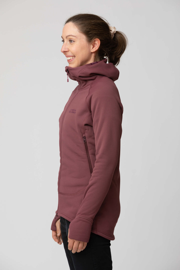 Women's purple fleece jacket - side view of the Arctic Legacy Nanuk Pro Fleece Hoodie#color_crushed-berry