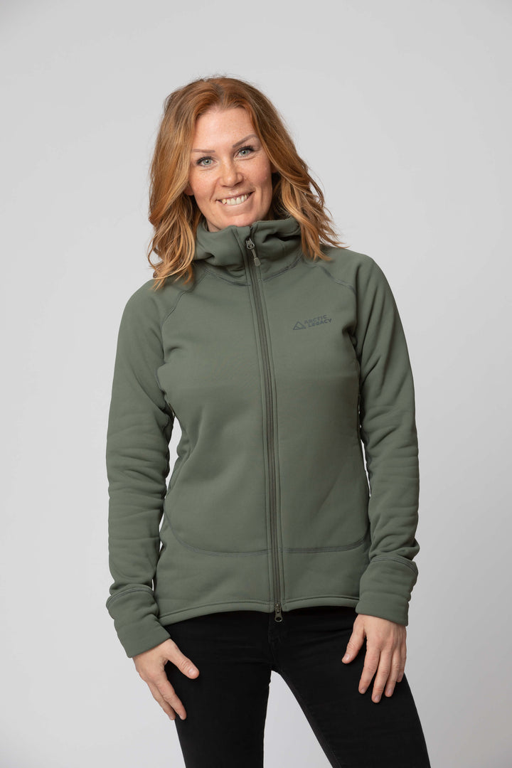 Women's green fleece jacket - front view of the Arctic Legacy Nanuk Pro Fleece Hoodie#color_dusty-olive